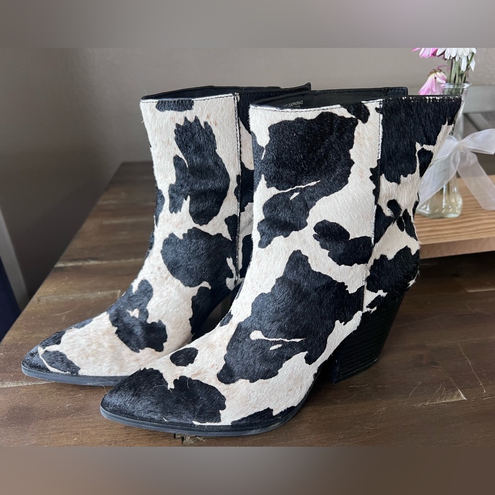 INC cow print Black and White Ankle Boots